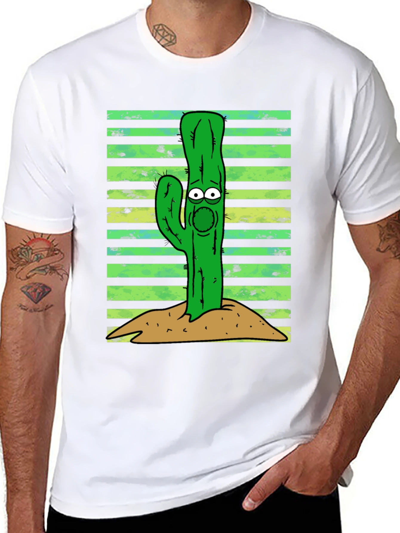 Cartoon Cactus Graphic Tee - Unisex Black T-Shirt