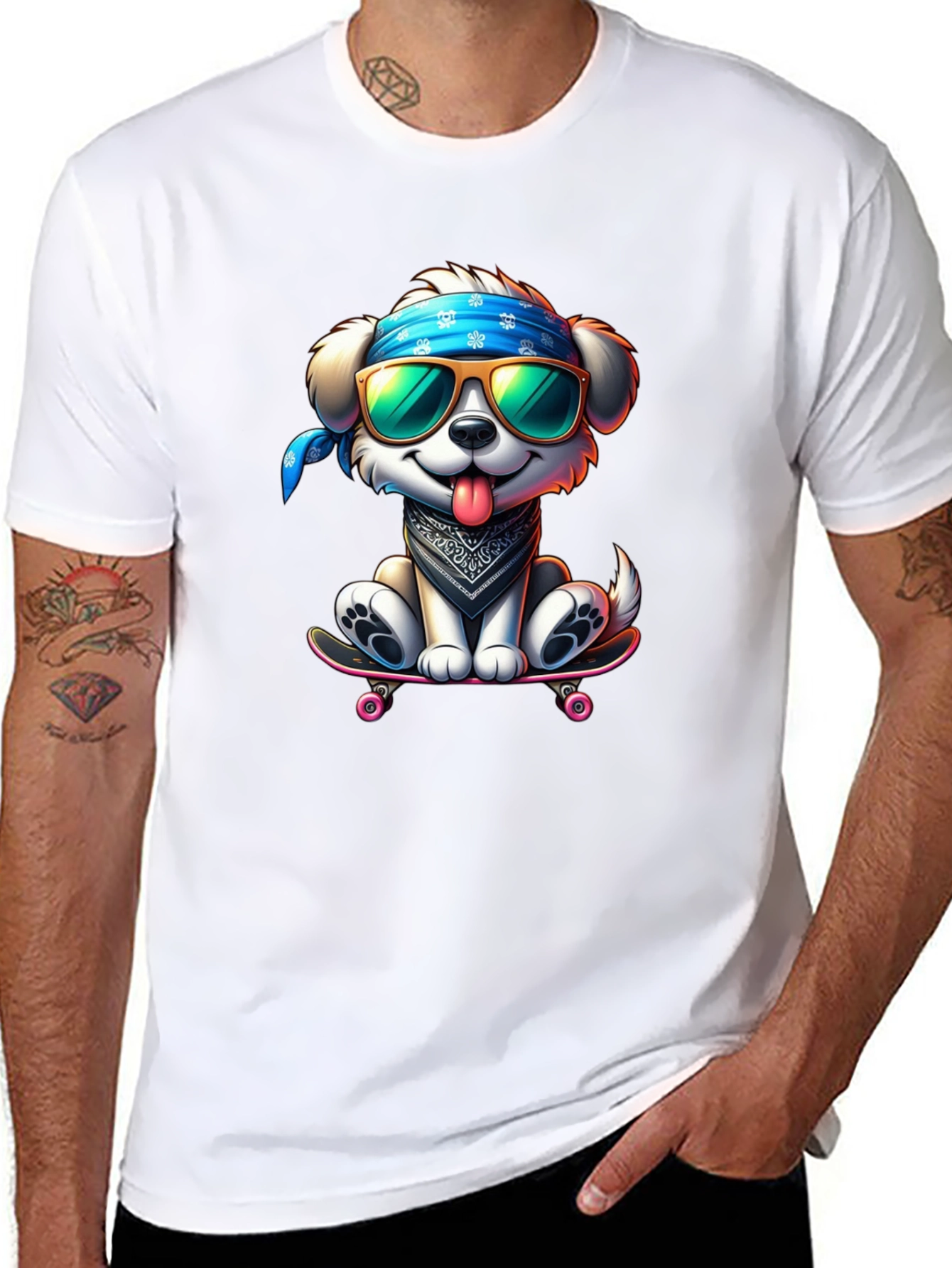 Cool Dog on Skateboard Graphic Tee