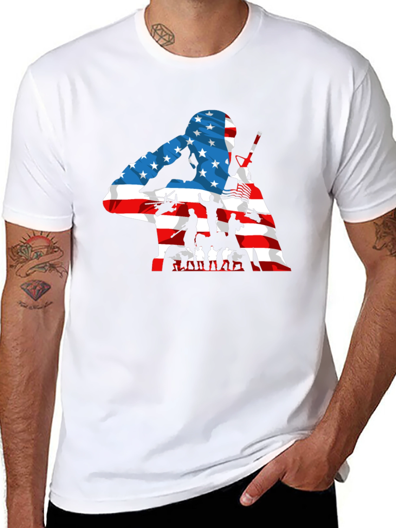 Patriotic US Flag Soldier Graphic T-Shirt