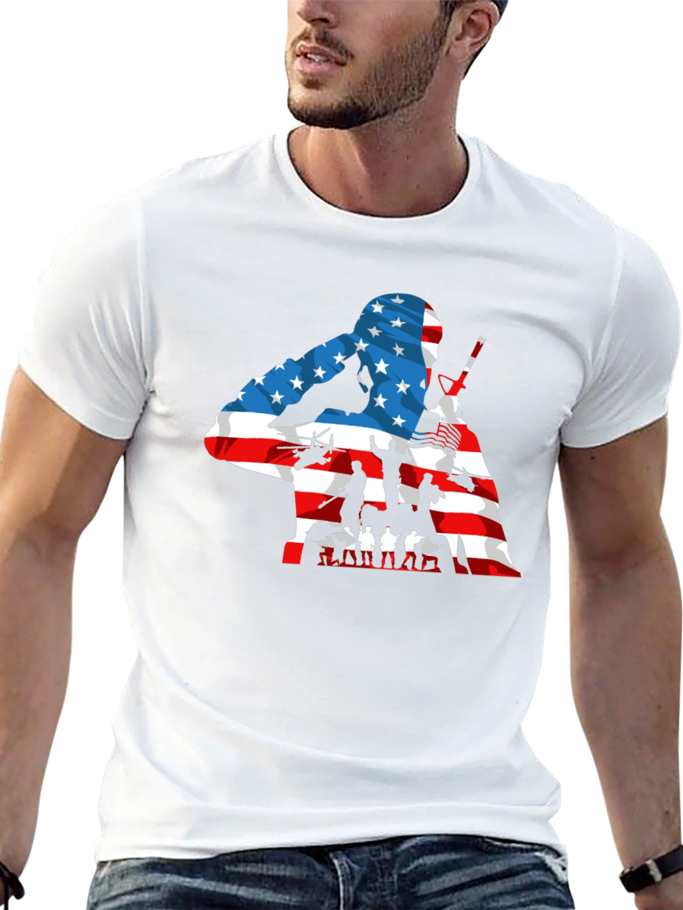 Patriotic US Flag Soldier Graphic T-Shirt
