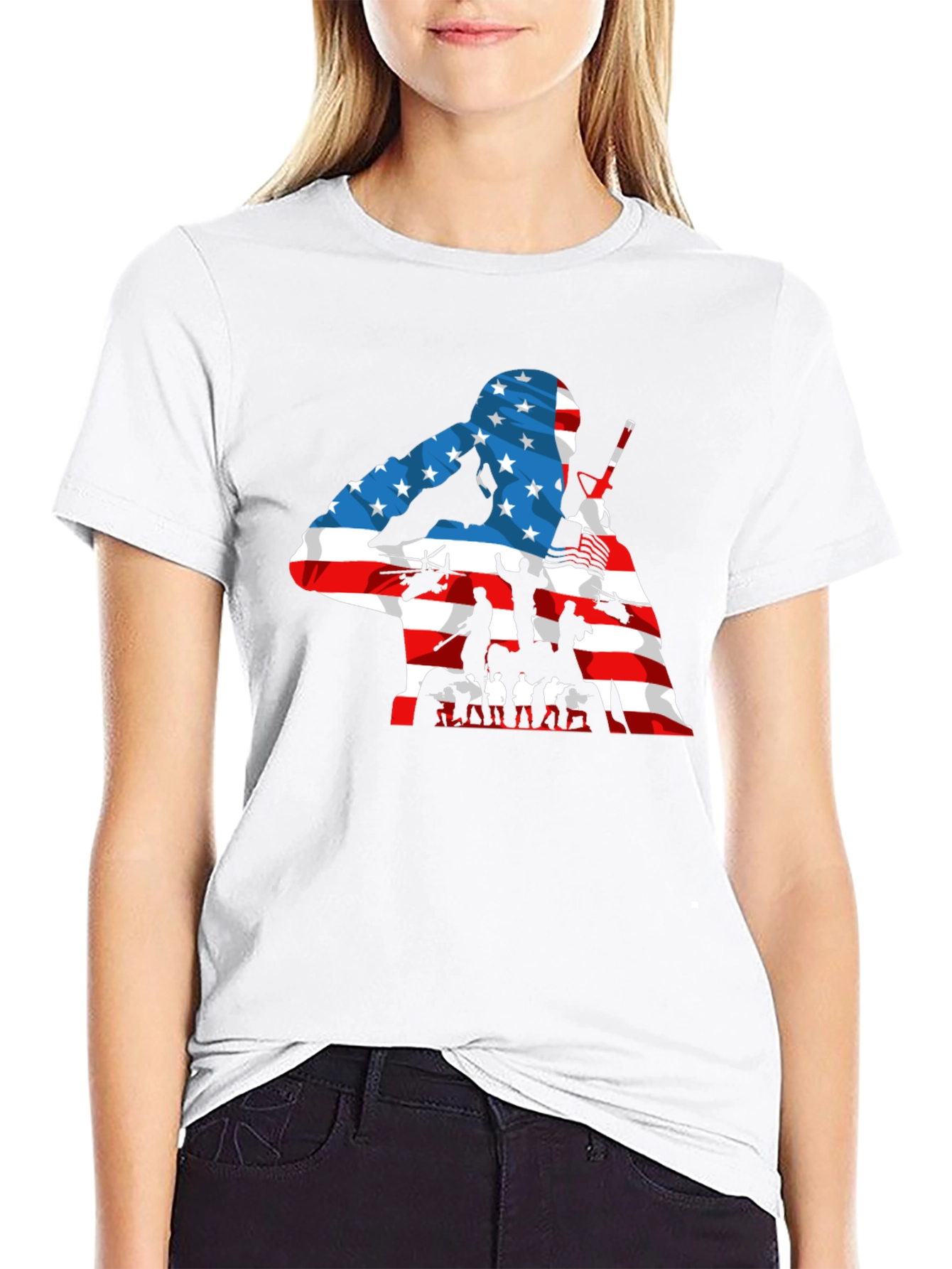 Patriotic US Flag Soldier Graphic T-Shirt