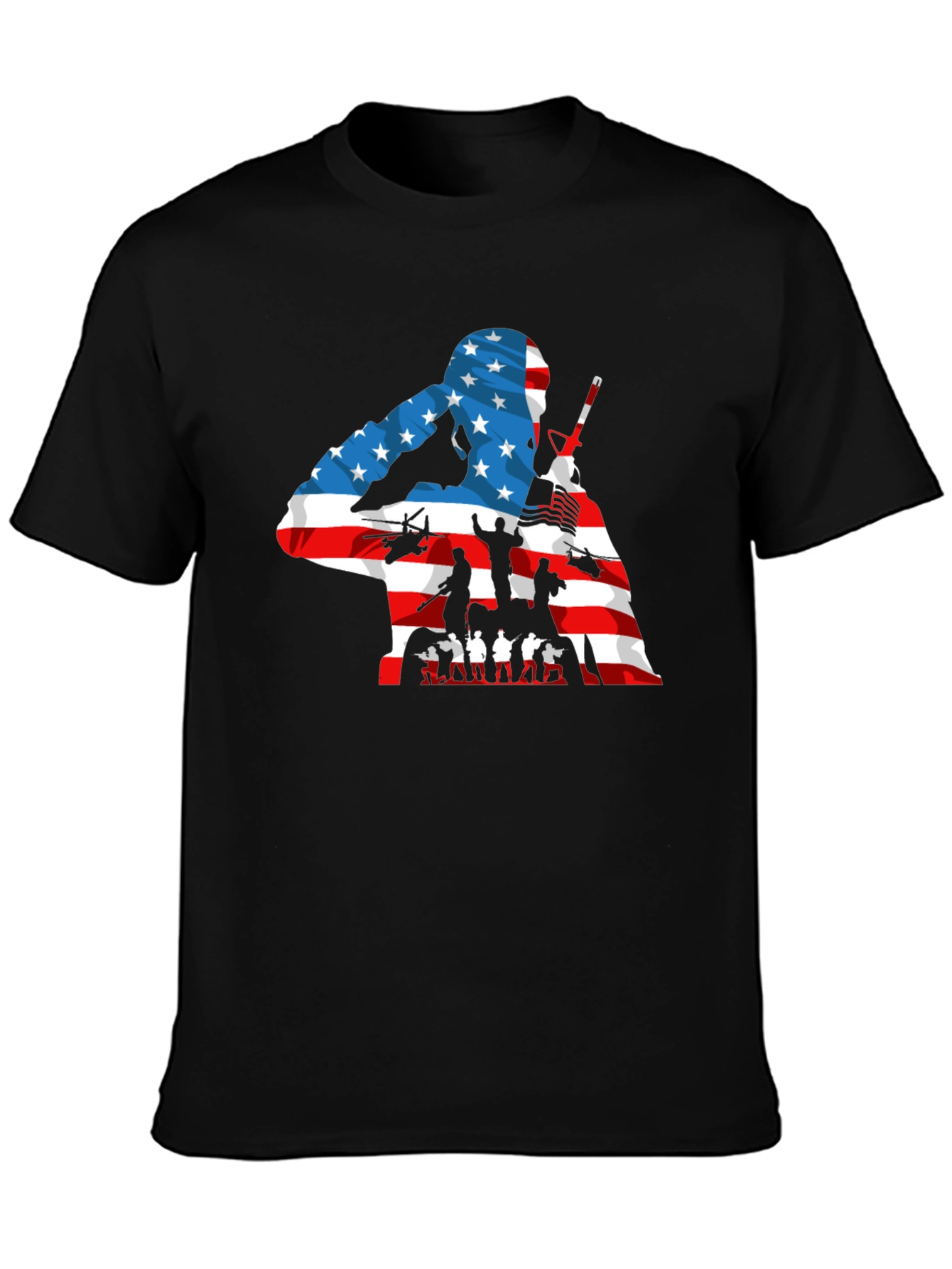Patriotic US Flag Soldier Graphic T-Shirt