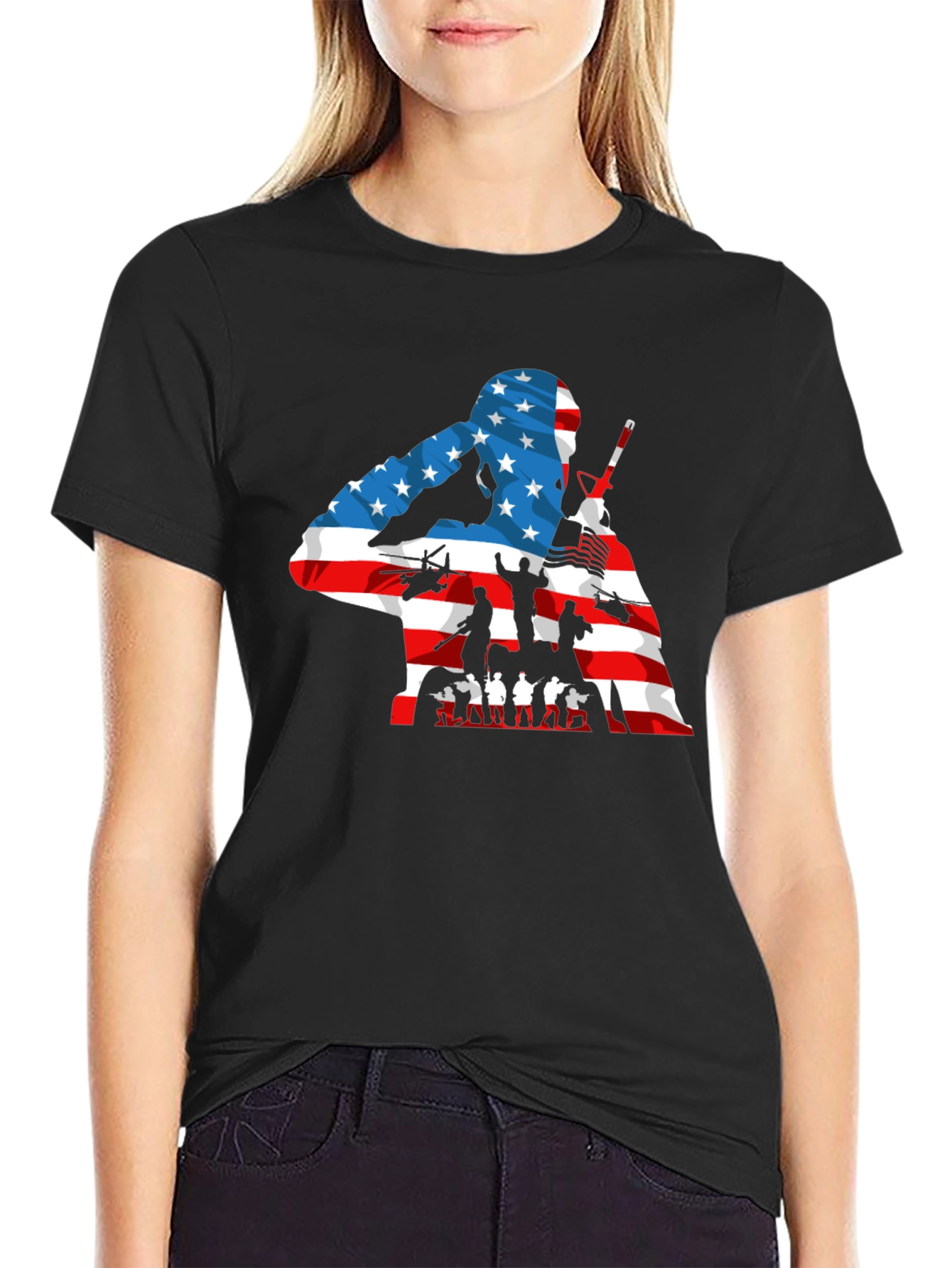 Patriotic US Flag Soldier Graphic T-Shirt