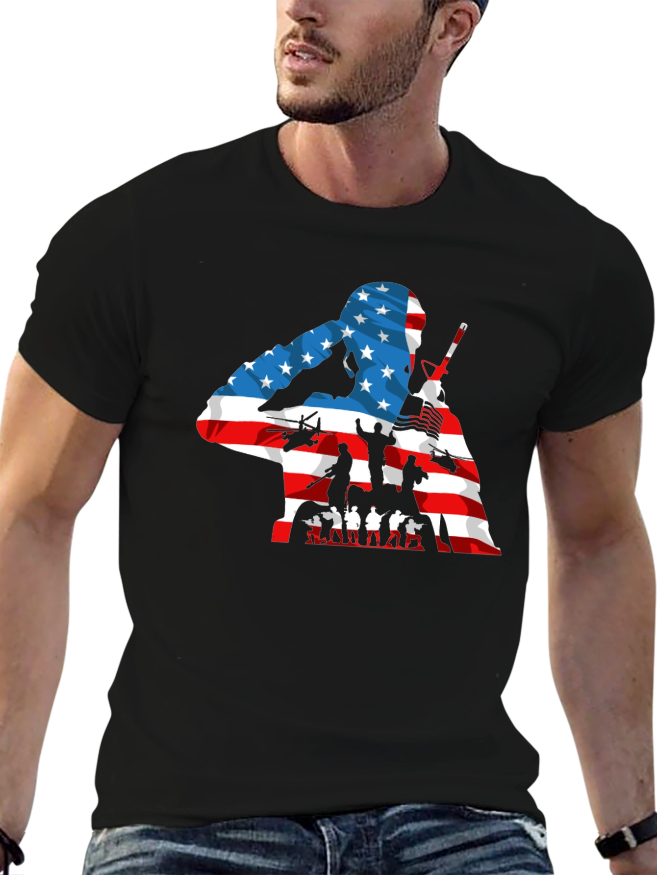 Patriotic US Flag Soldier Graphic T-Shirt