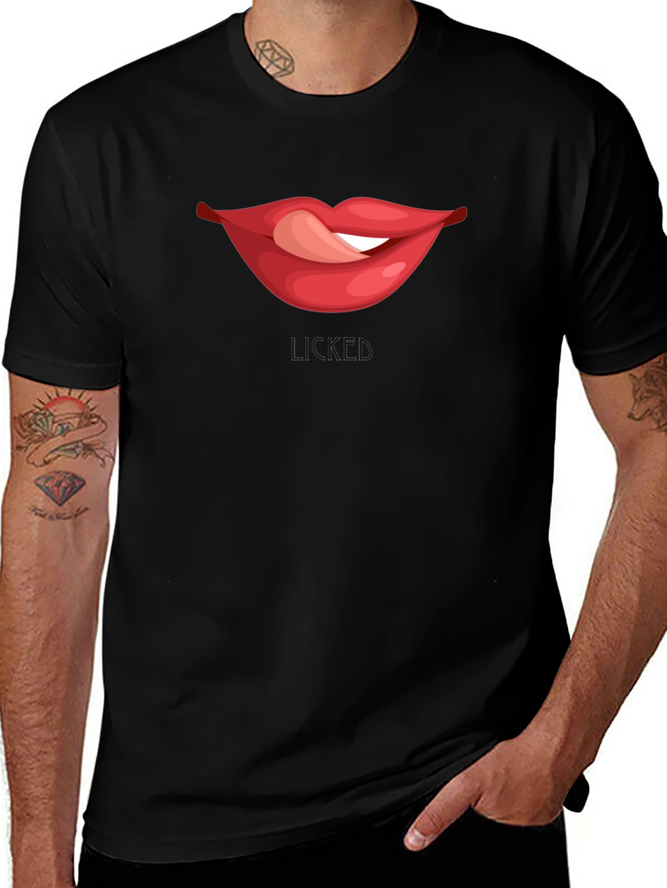Licked Lips Graphic Tee - Black Cotton Blend T-Shirt