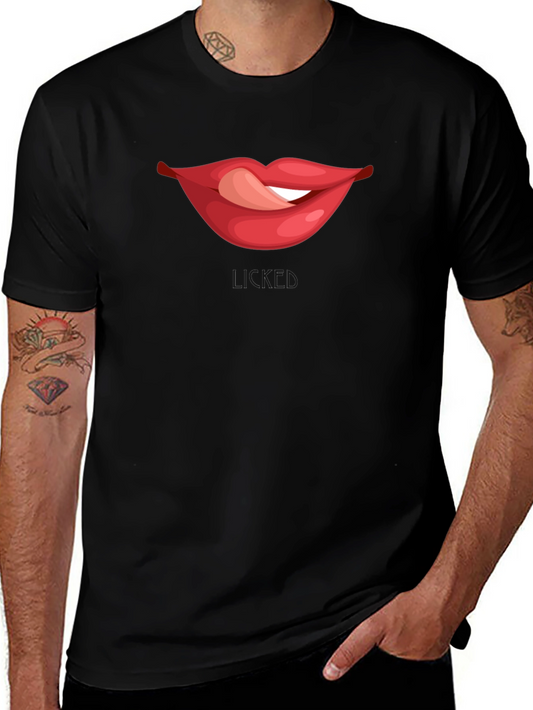Licked Lips Graphic Tee - Black Cotton Blend T-Shirt