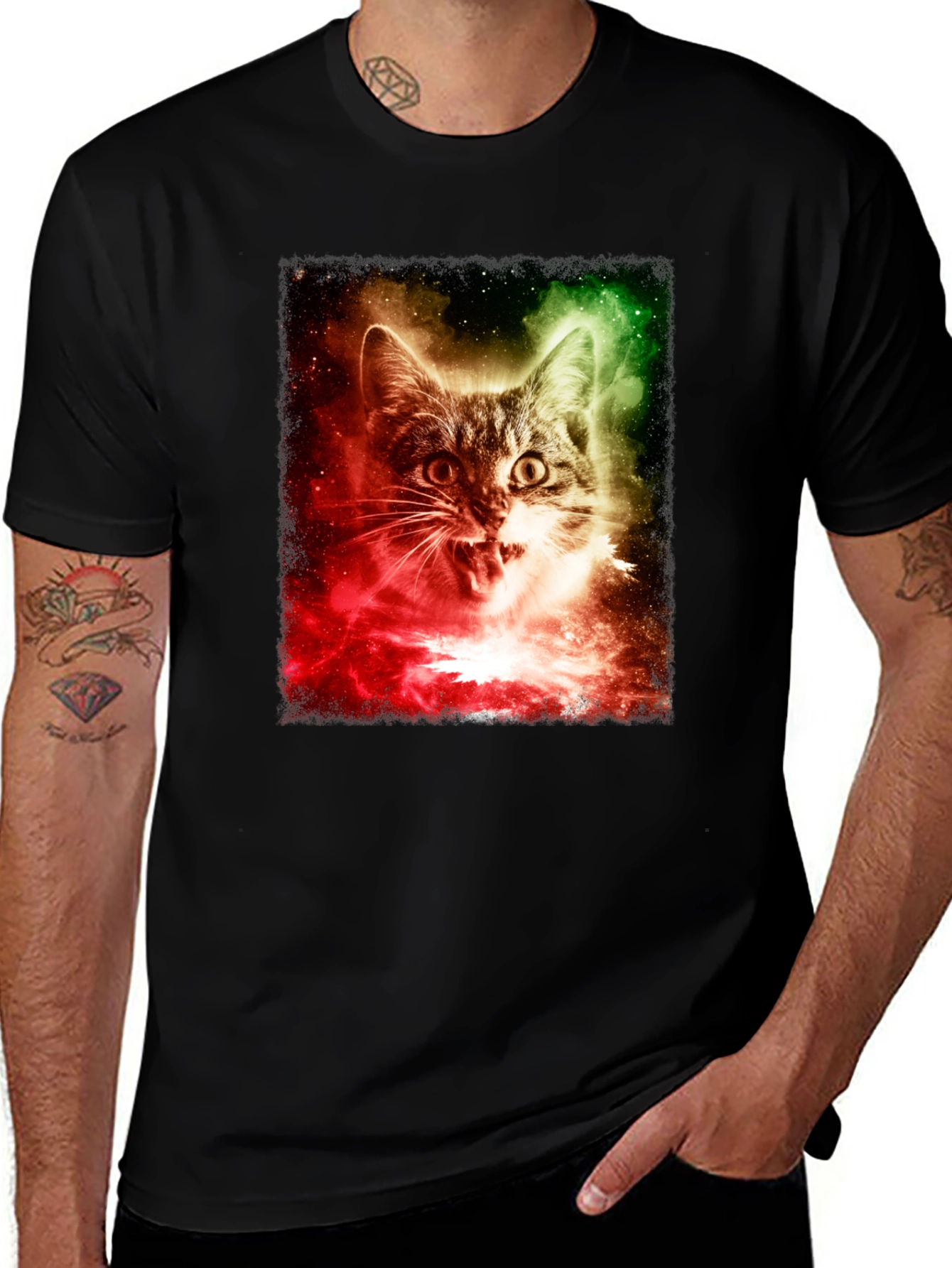 Galaxy Cat Graphic T-Shirt - Black