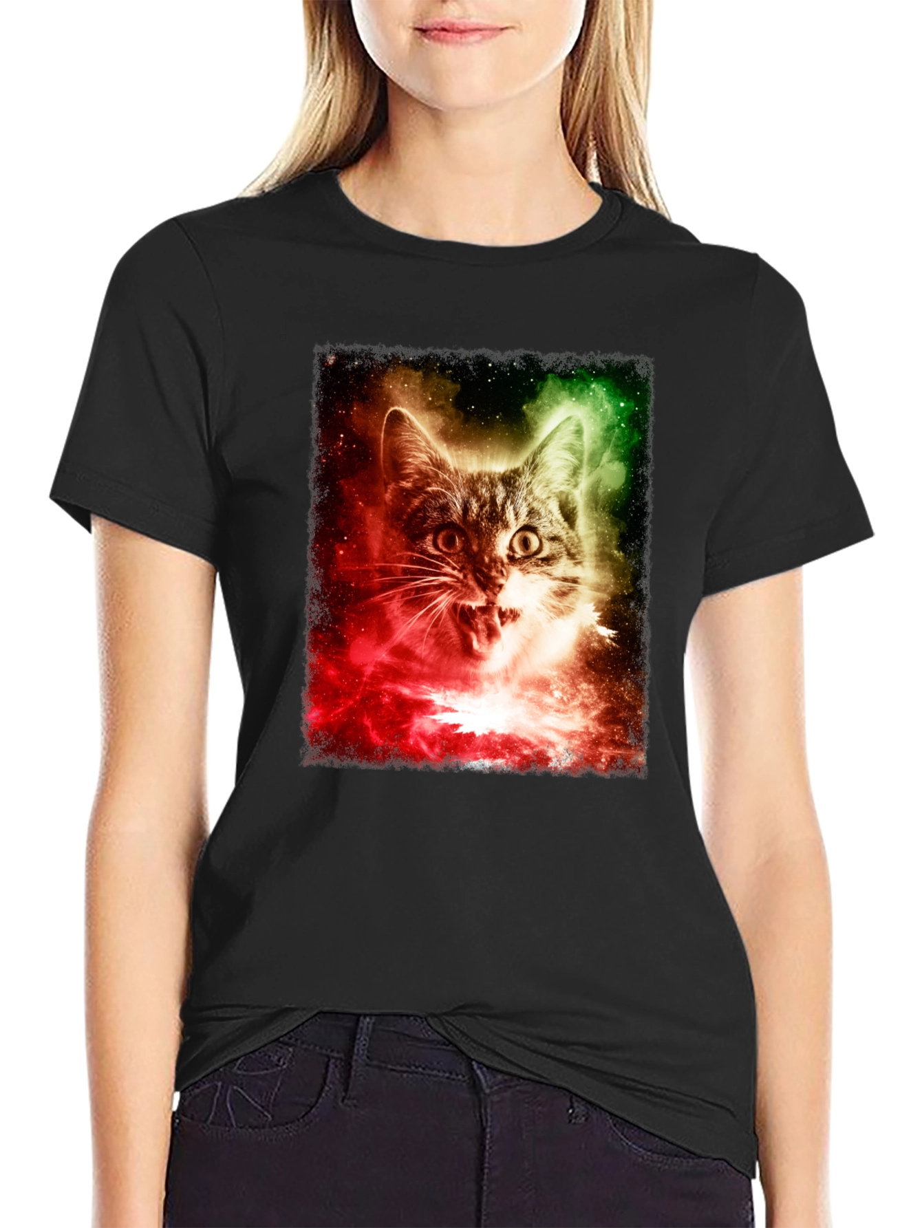 Galaxy Cat Graphic T-Shirt - Black