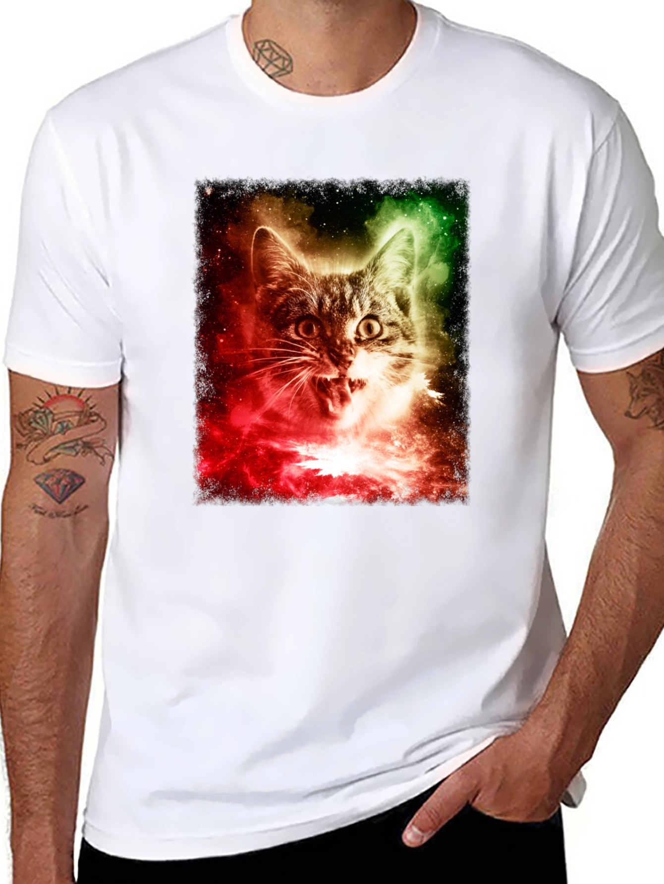 Galaxy Cat Graphic T-Shirt - Black