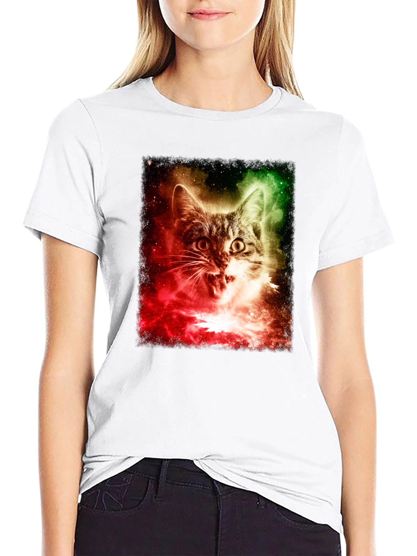 Galaxy Cat Graphic T-Shirt - Black