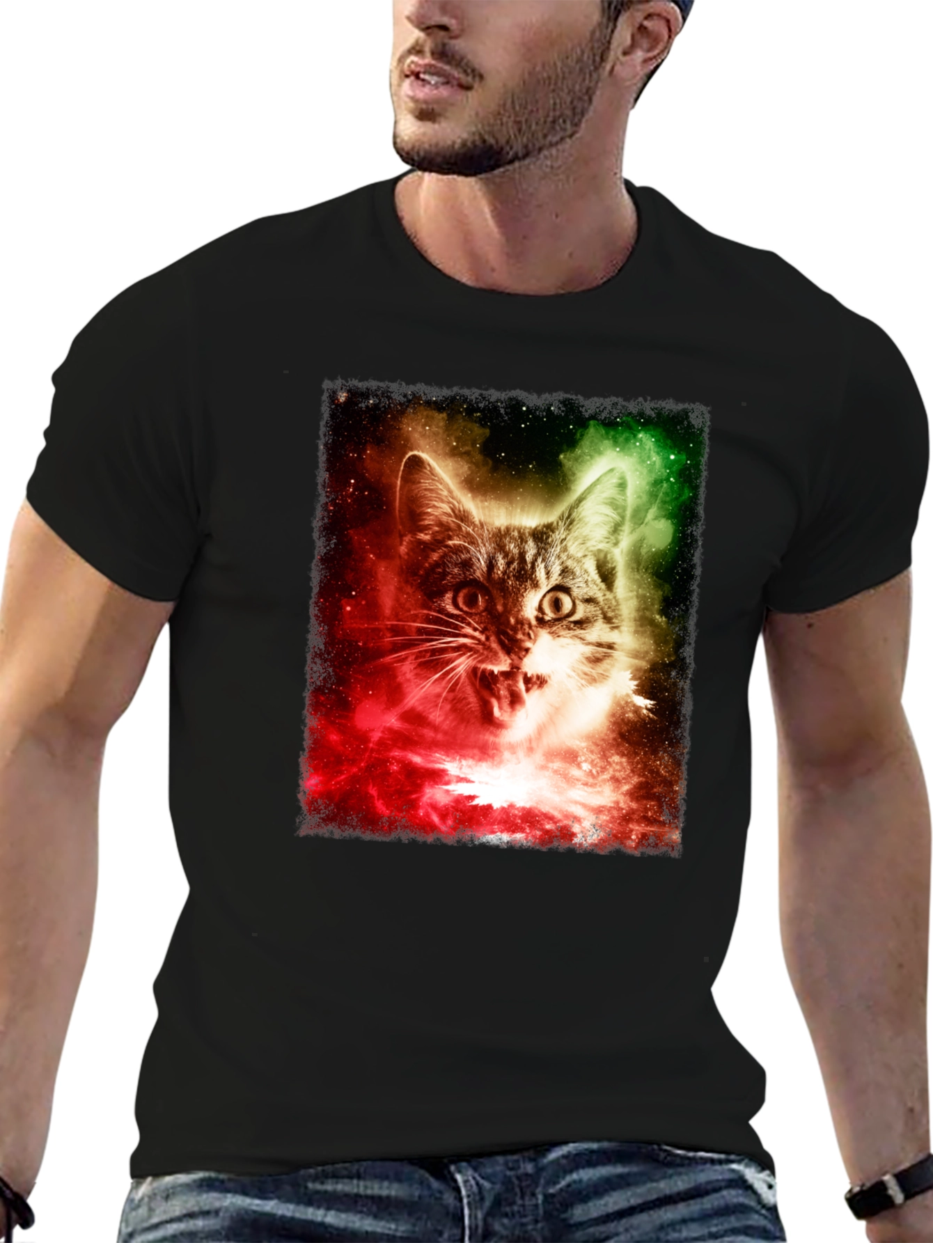 Galaxy Cat Graphic T-Shirt - Black