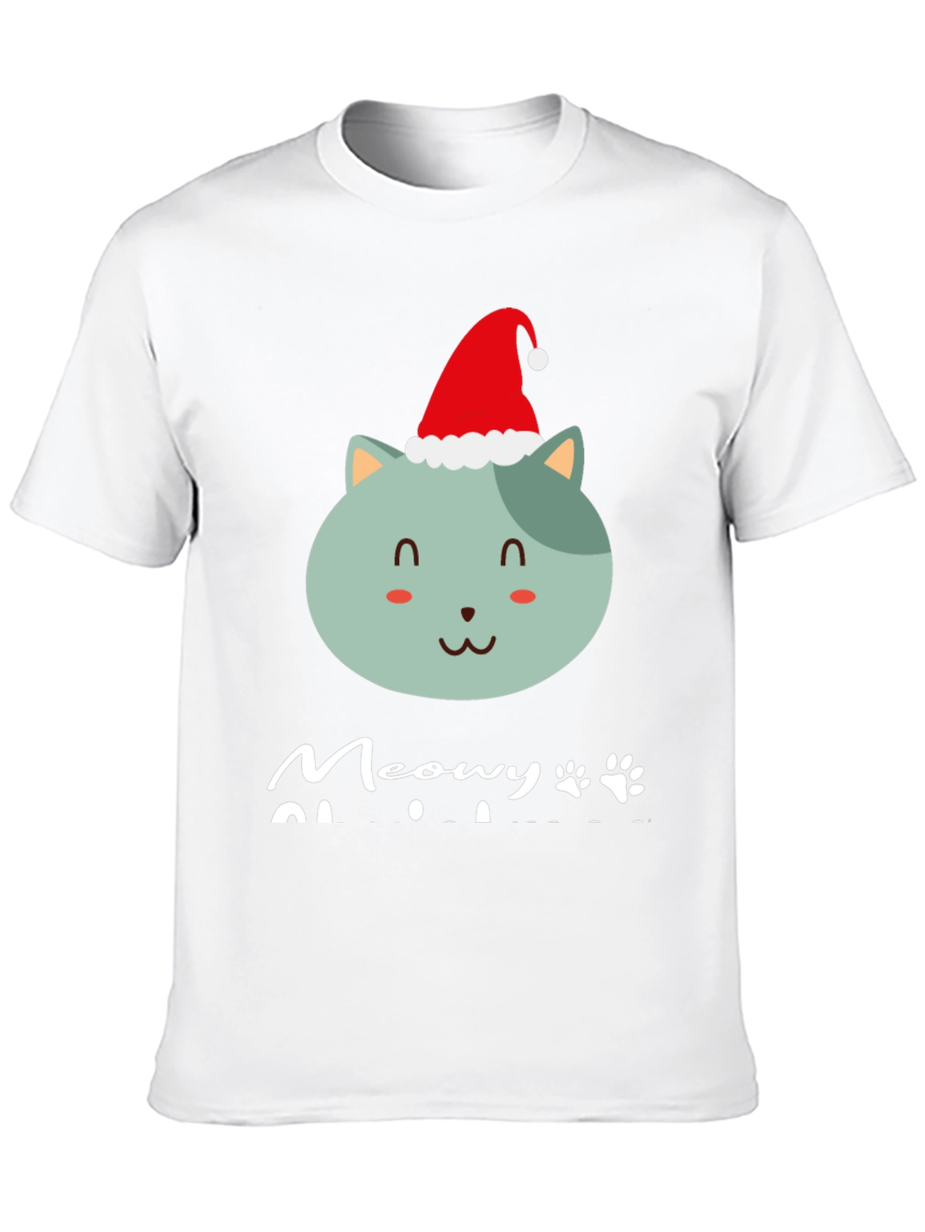 Meowy Christmas T-Shirt - Cute Cat in Santa Hat