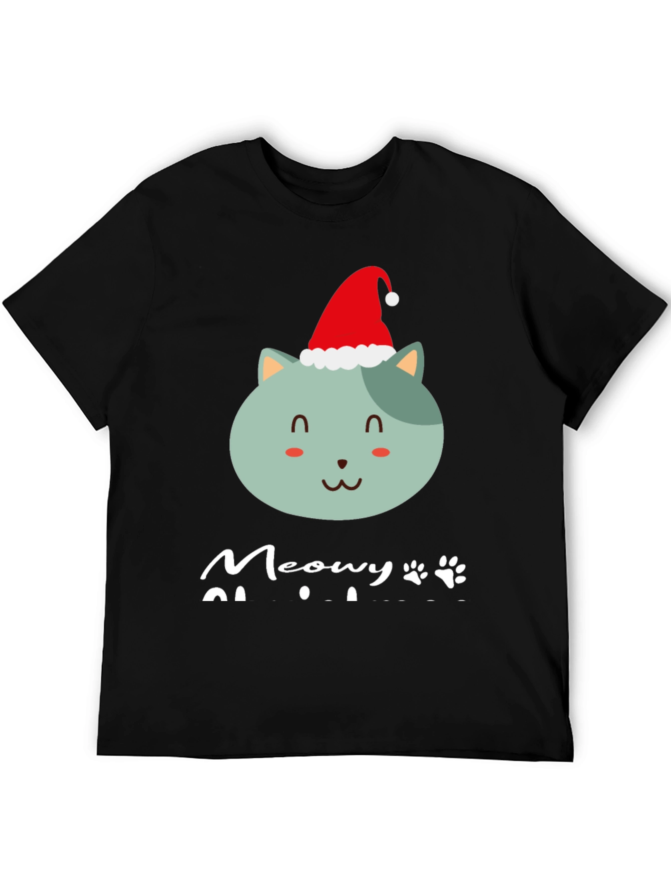 Meowy Christmas T-Shirt - Cute Cat in Santa Hat