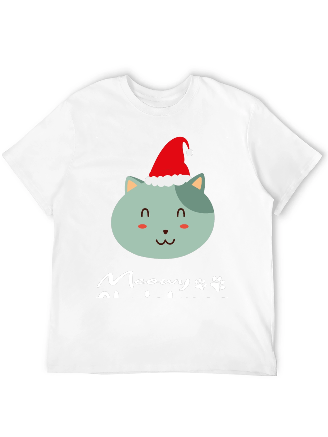 Meowy Christmas T-Shirt - Cute Cat in Santa Hat