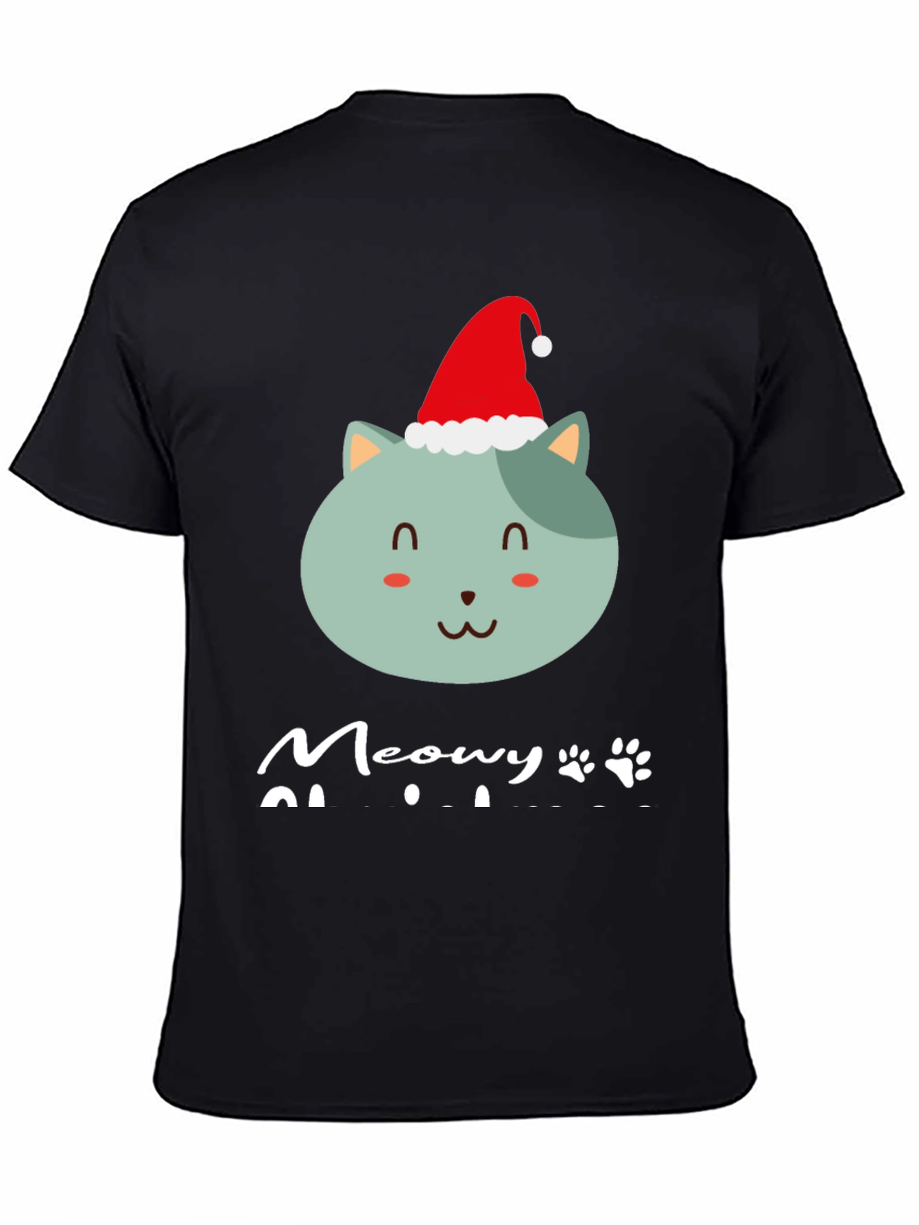 Meowy Christmas T-Shirt - Cute Cat in Santa Hat