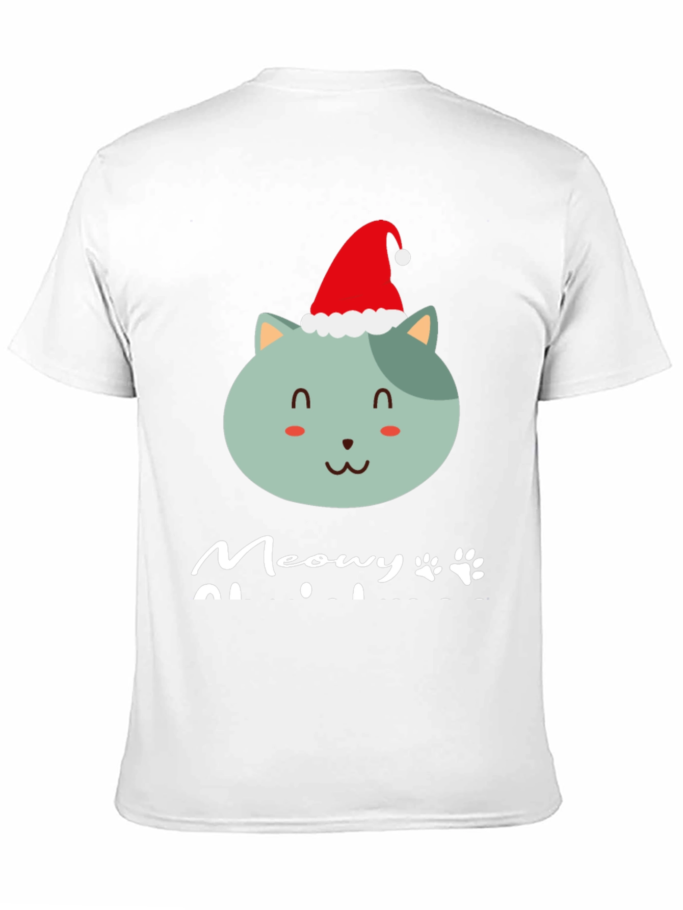 Meowy Christmas T-Shirt - Cute Cat in Santa Hat