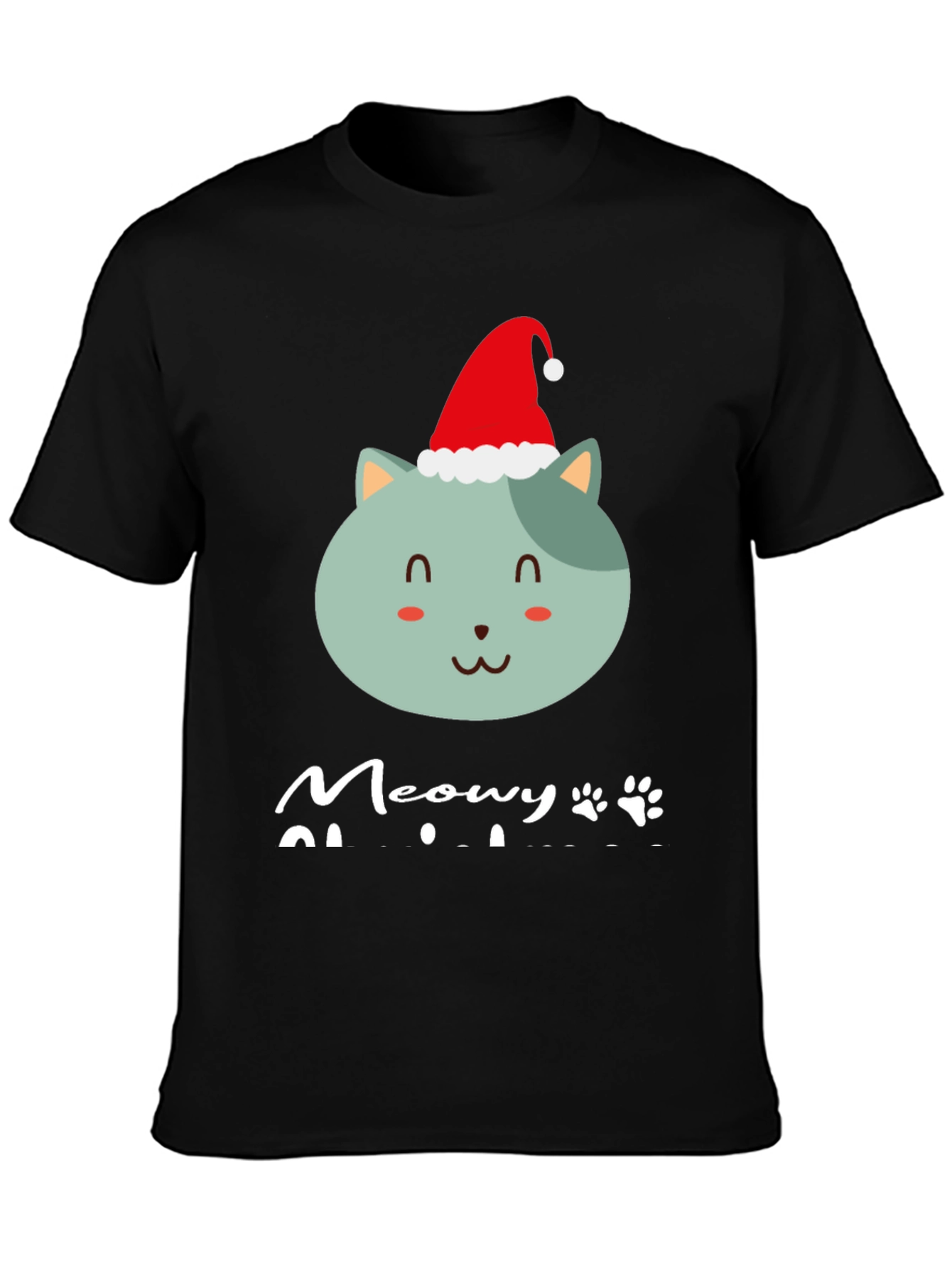 Meowy Christmas T-Shirt - Cute Cat in Santa Hat
