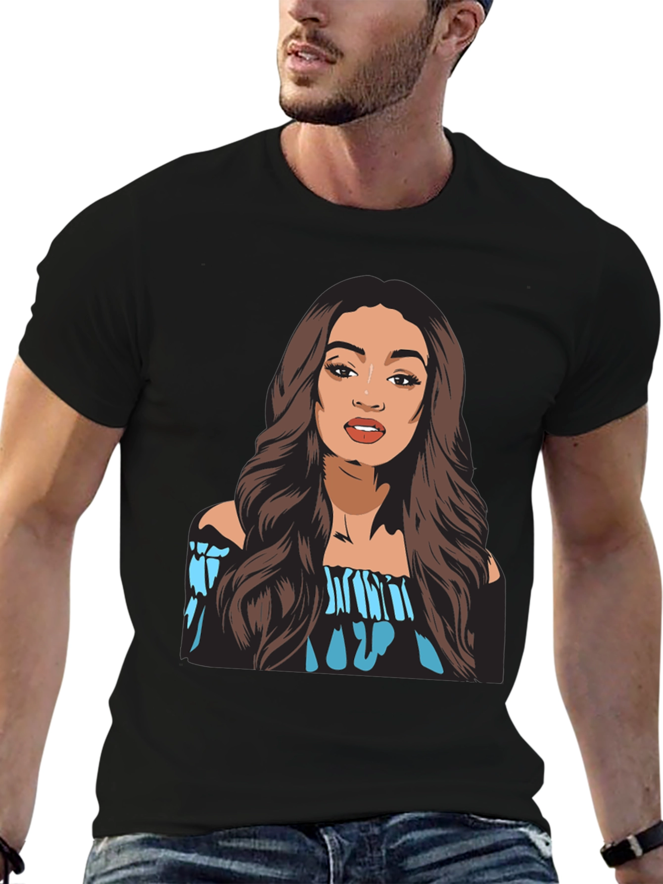 Woman Portrait Black T-Shirt
