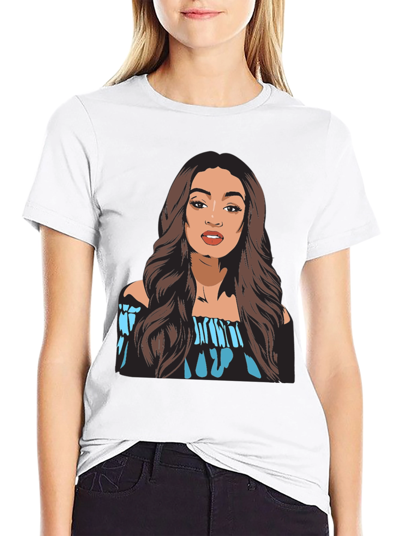 Woman Portrait Black T-Shirt