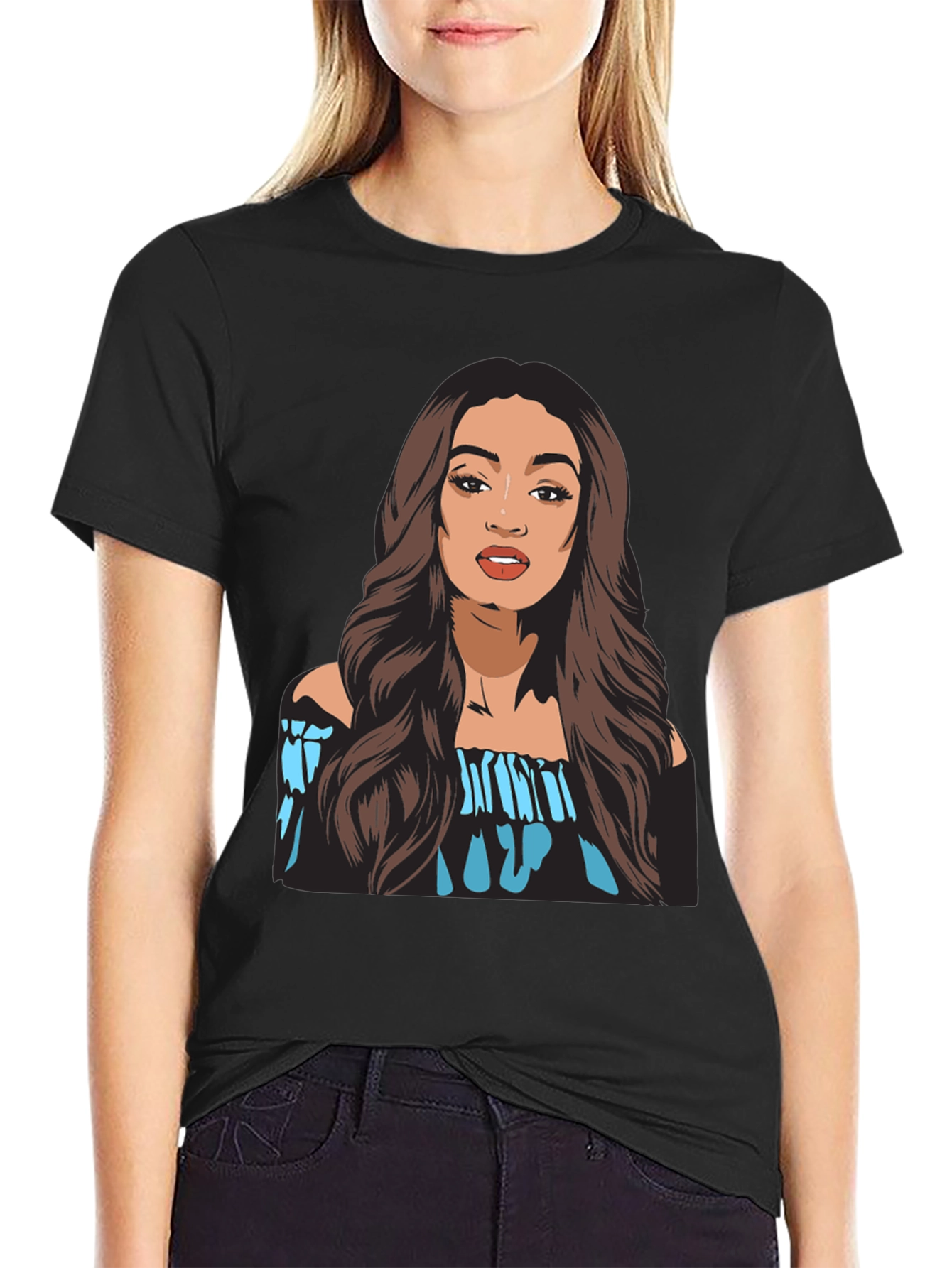 Woman Portrait Black T-Shirt