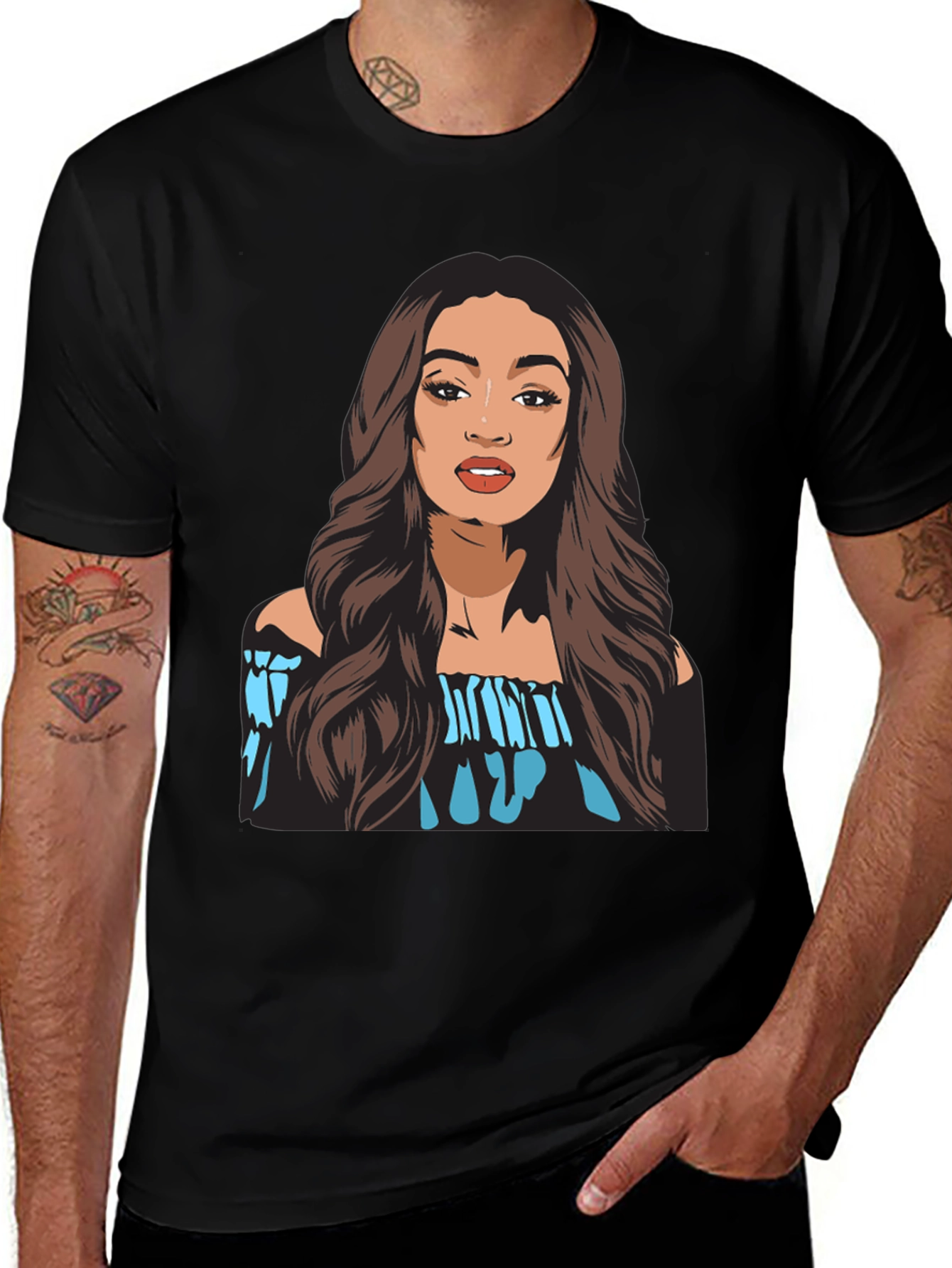 Woman Portrait Black T-Shirt