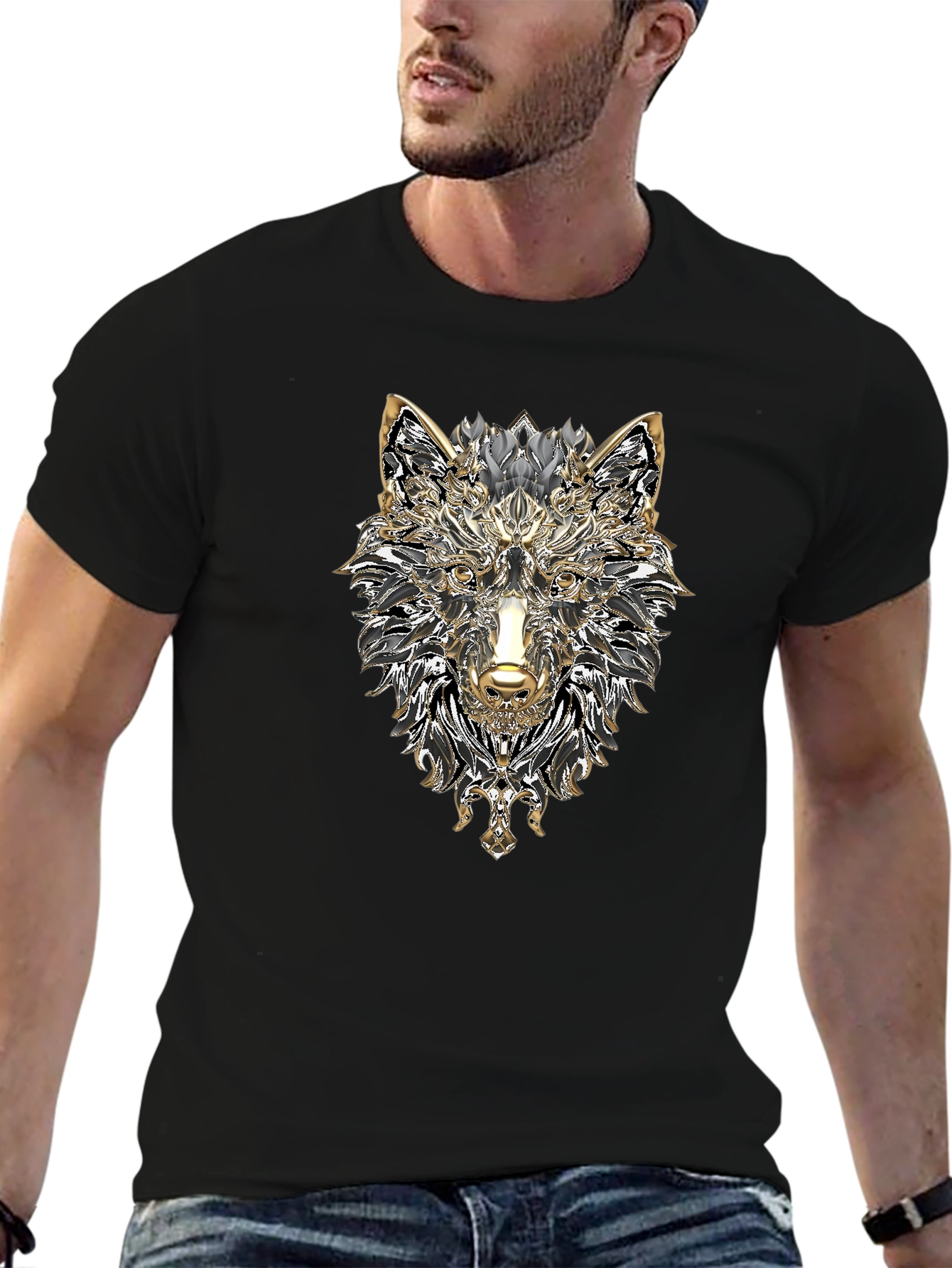 Wolf Graphic Print Black T-Shirt