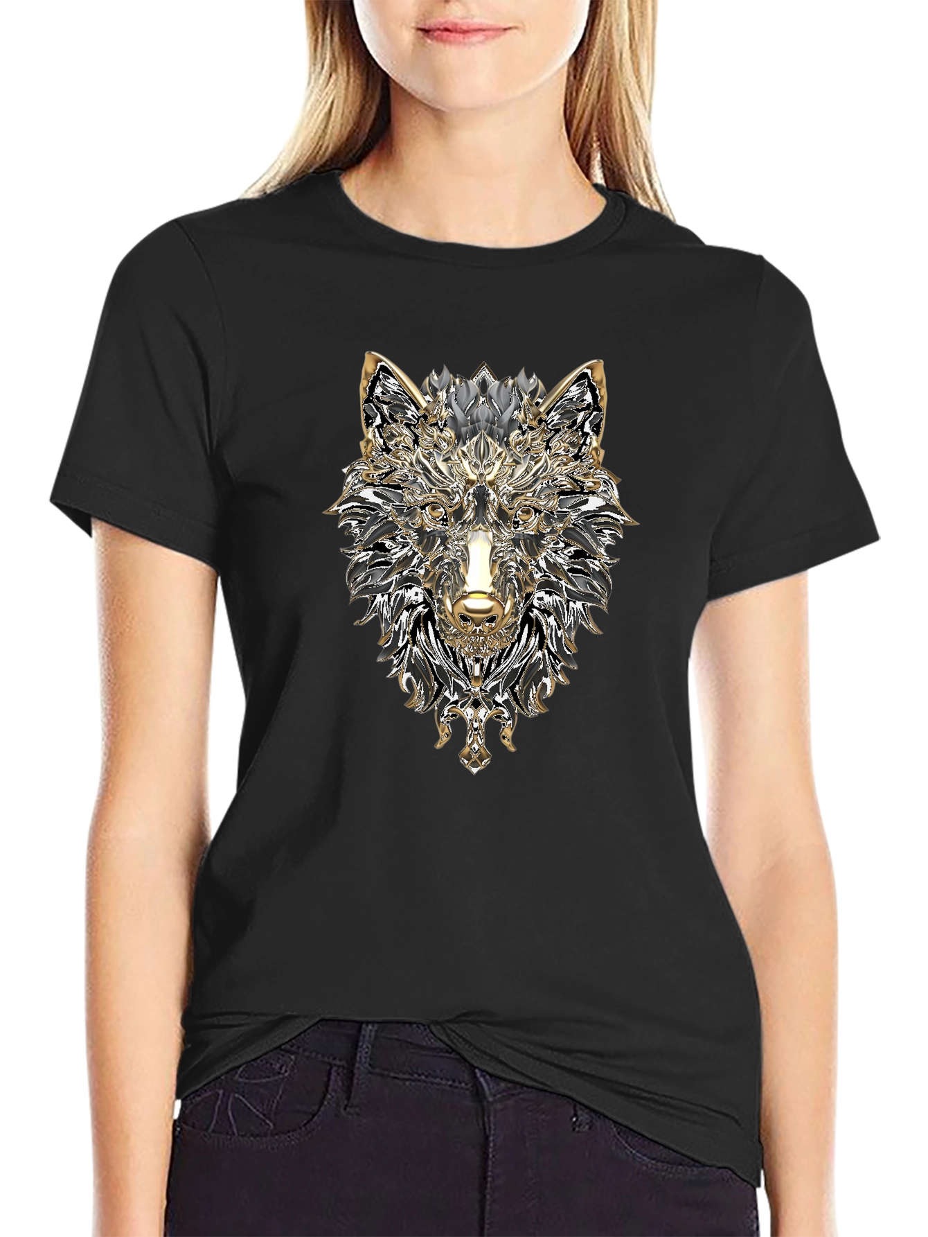 Wolf Graphic Print Black T-Shirt