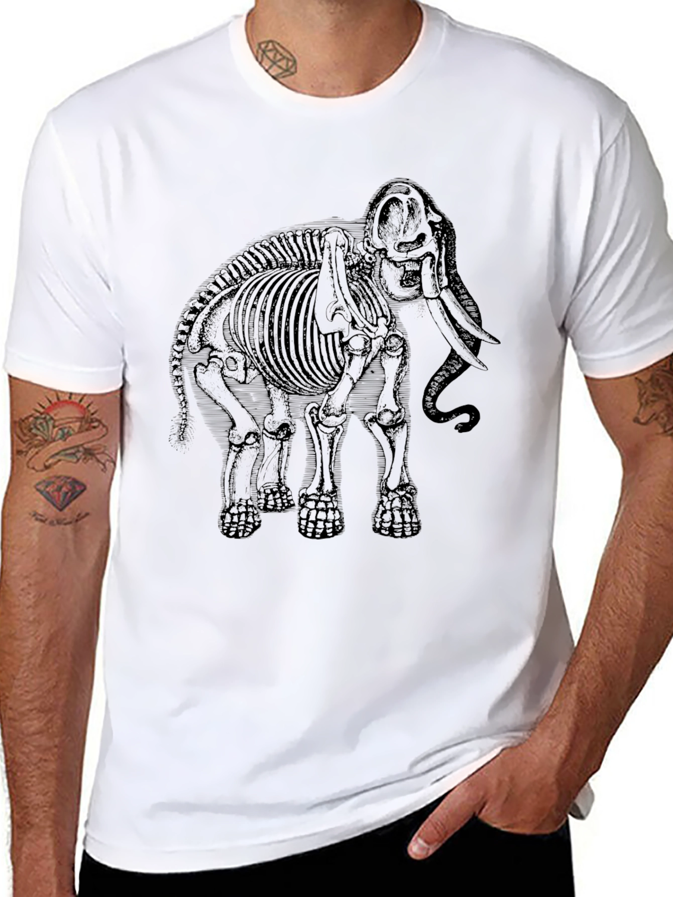 Elephant Skeleton Graphic Tee - Black