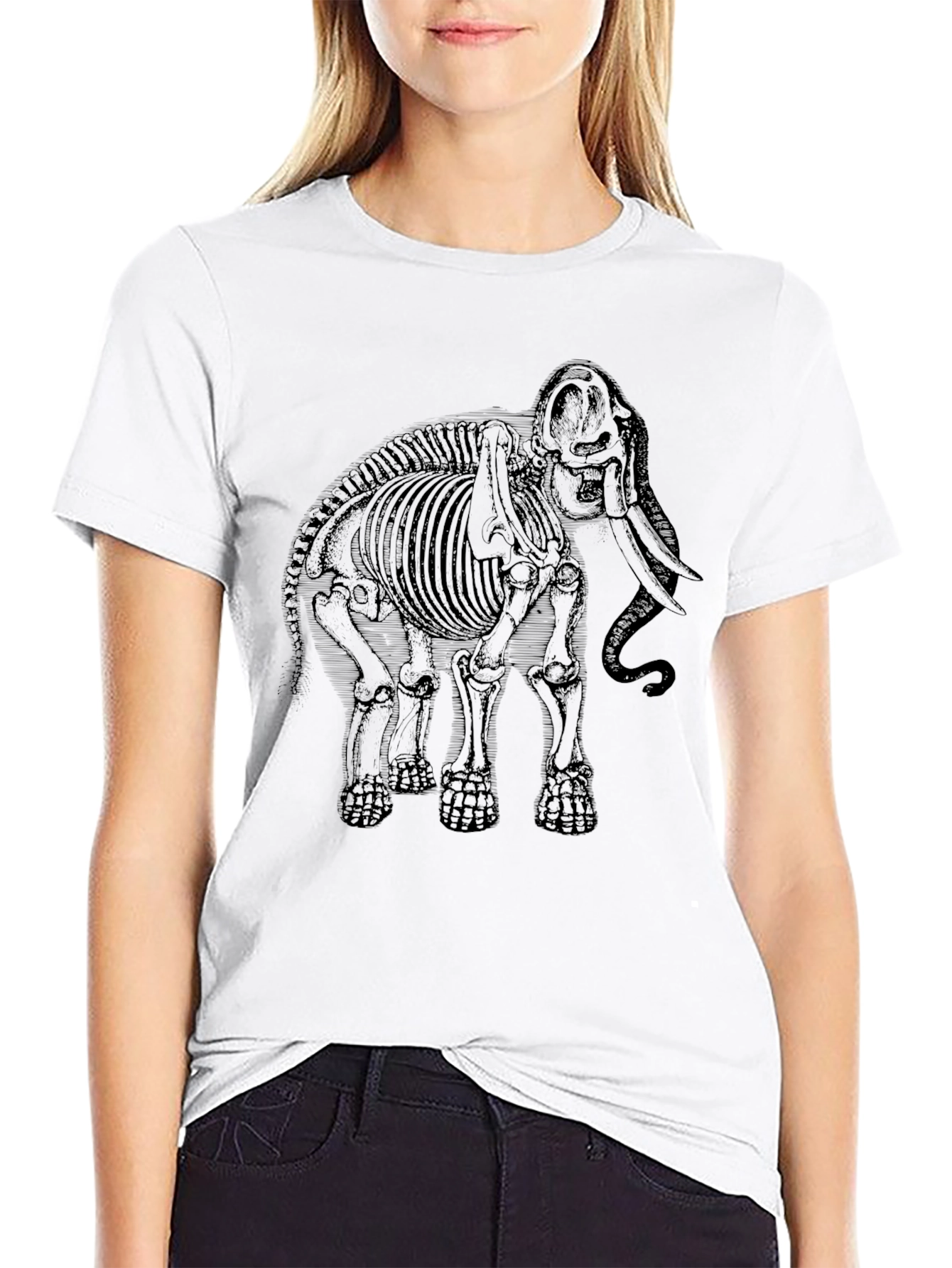 Elephant Skeleton Graphic Tee - Black