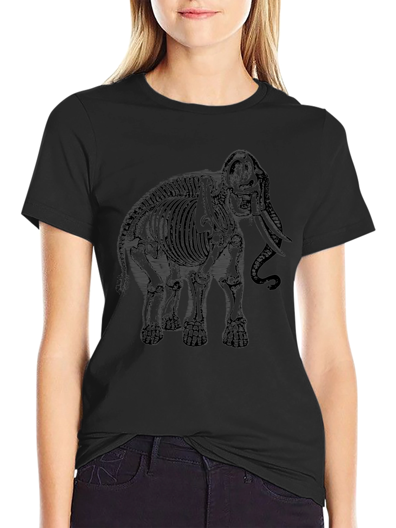 Elephant Skeleton Graphic Tee - Black