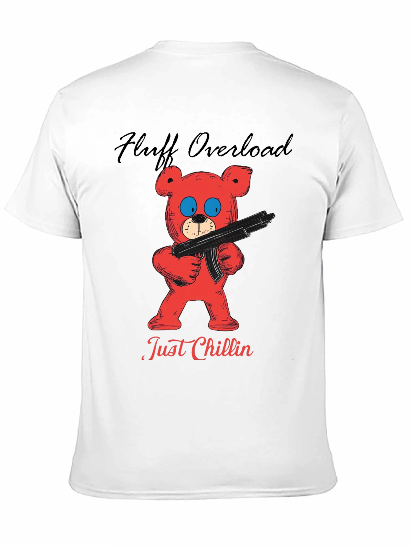 Fluff Overload T-Shirt: Red Bear with Gun