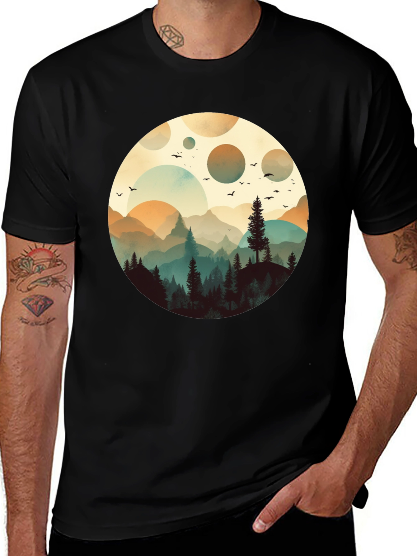 Nature Silhouette Graphic T-Shirt - Black