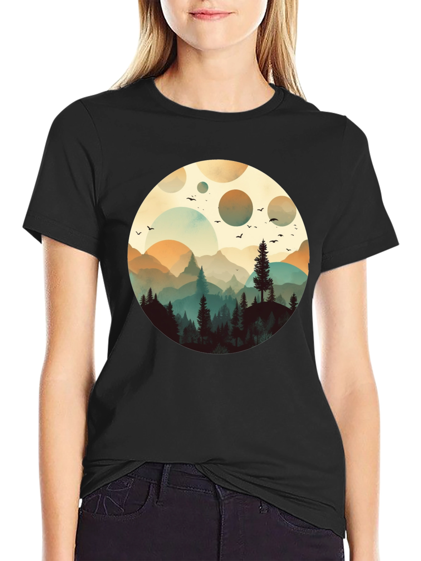 Nature Silhouette Graphic T-Shirt - Black