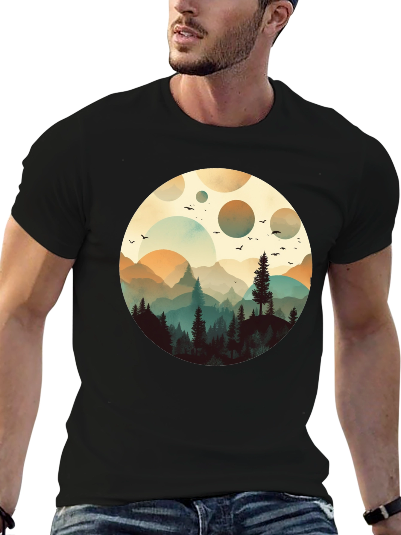 Nature Silhouette Graphic T-Shirt - Black