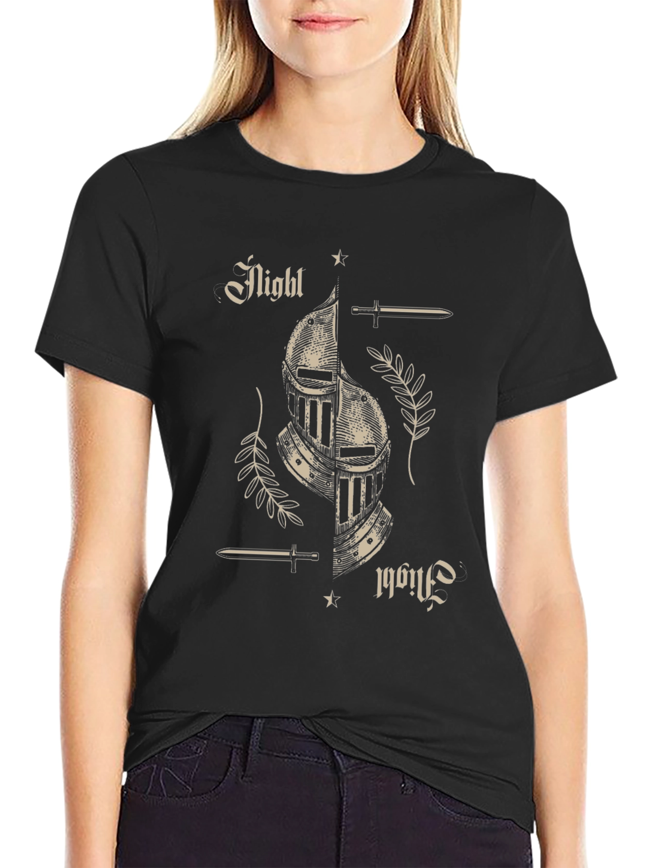 Knight Helmet Graphic Print Mens Black T-Shirt