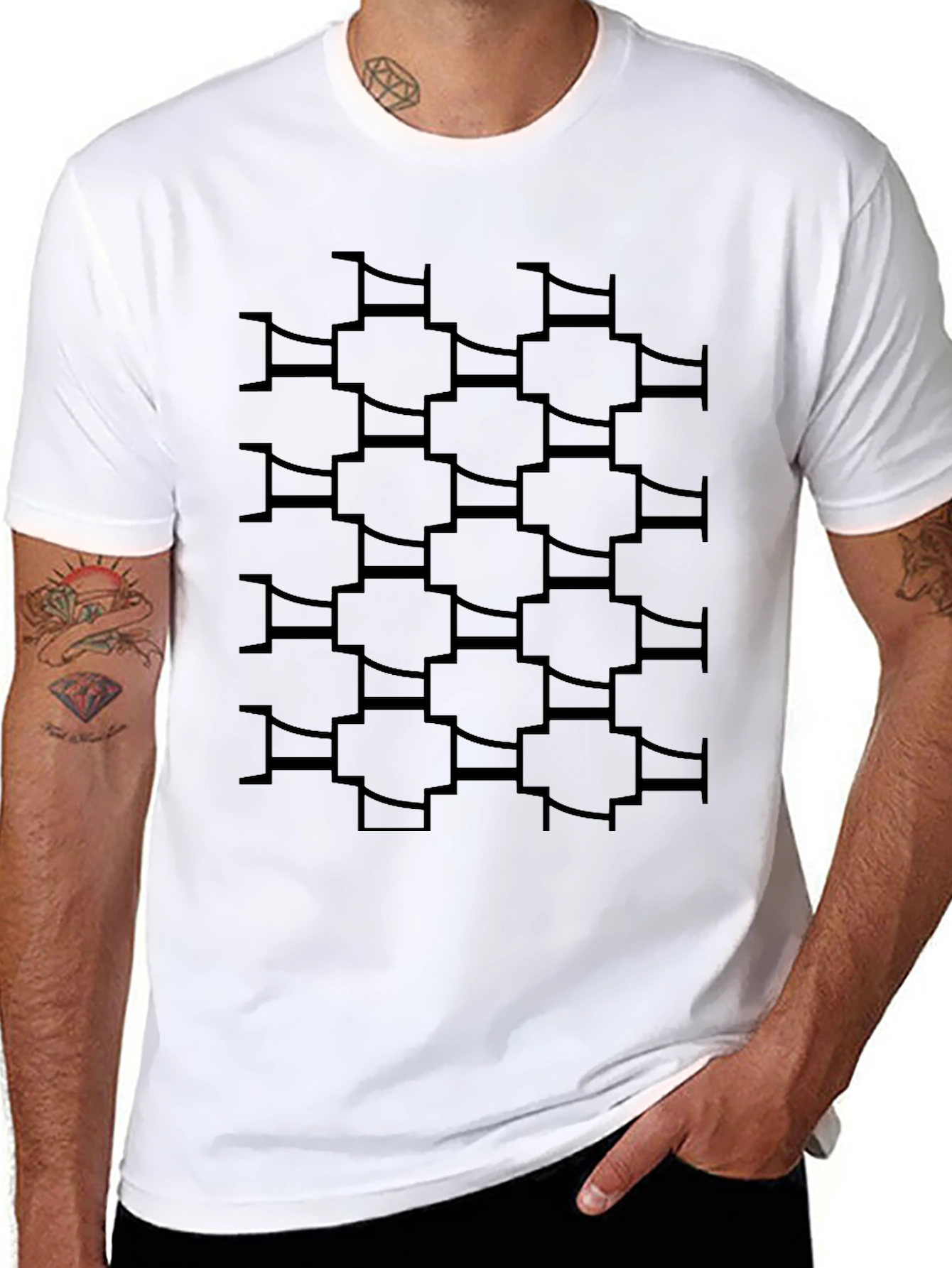 Mens Black T-Shirt with Geometric Print
