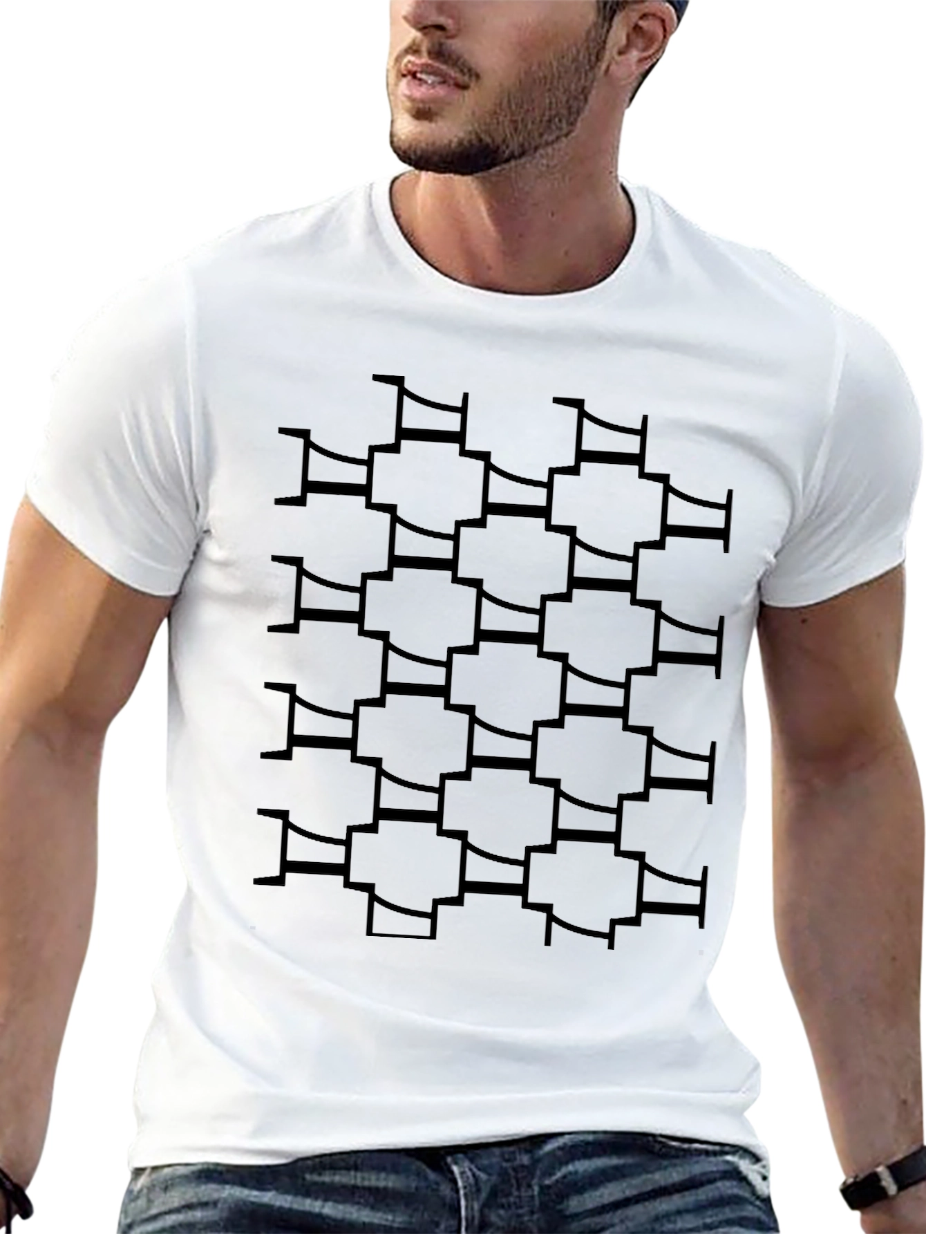 Mens Black T-Shirt with Geometric Print