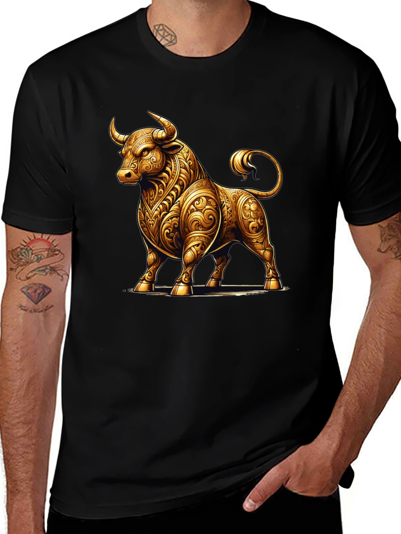 Golden Bull Graphic Tee - Stylish Mens T-Shirt
